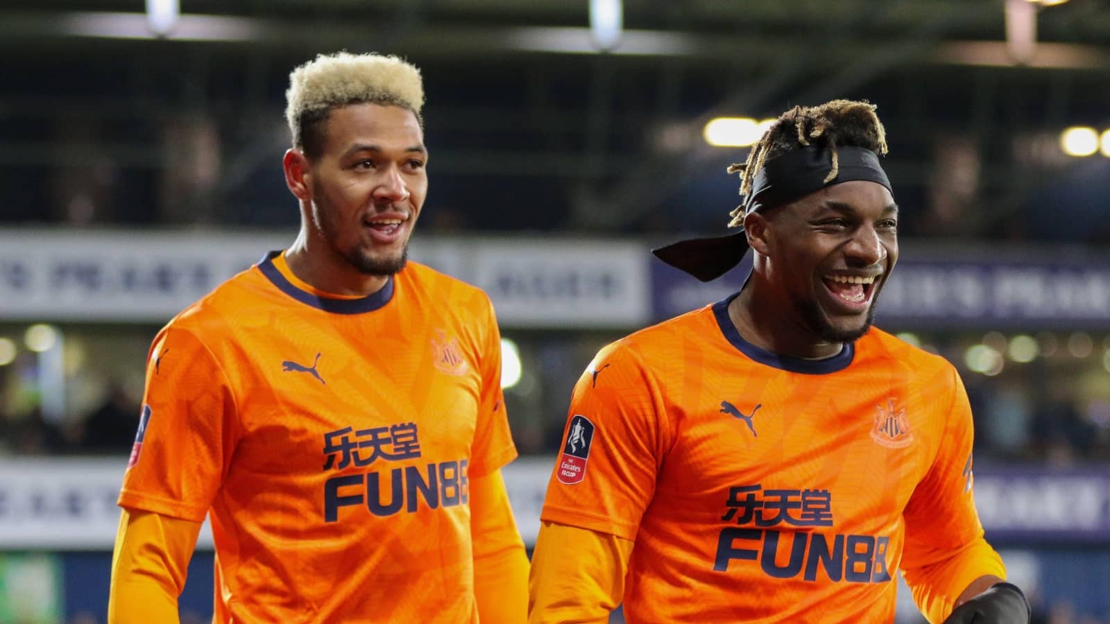 Joelinton and Allan Saint-Maximin celebrate Newcastle goal Joelinton and Allan Saint-Maximin of Newcastle