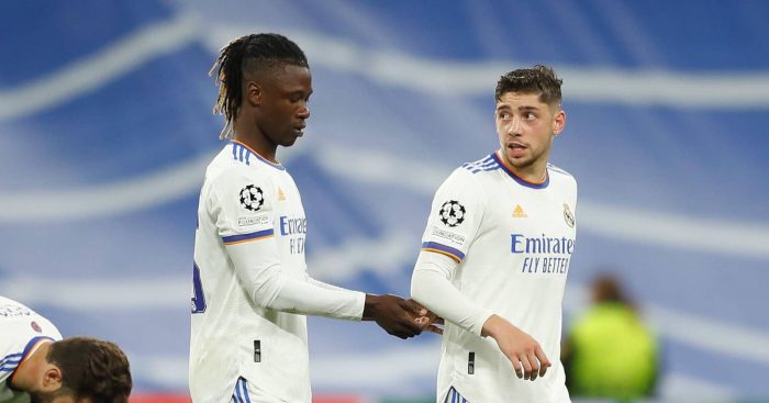 Eduardo Camavinga and Federico Valverde of Real Madrid