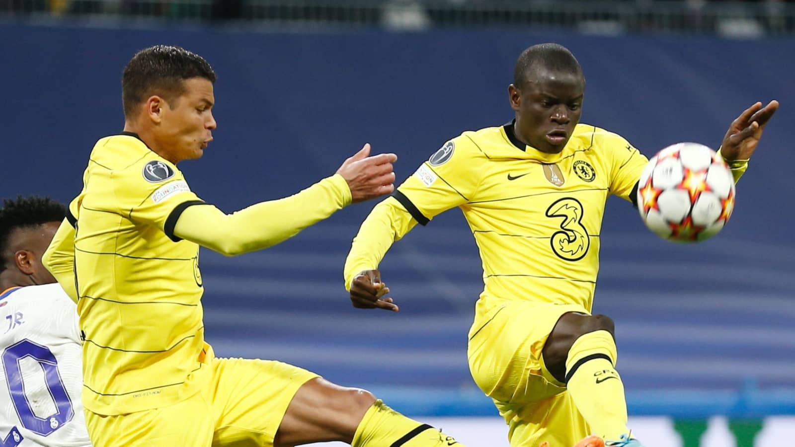 Thiago Silva and N'Golo Kante of Chelsea