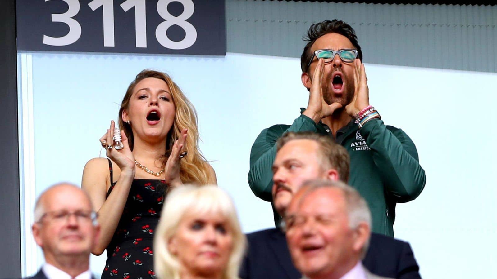 Wrexham co-owner Ryan Reynolds and Blake Lively in the stands ahead of the Buildbase FA Trophy final at Wembley Stadium, London