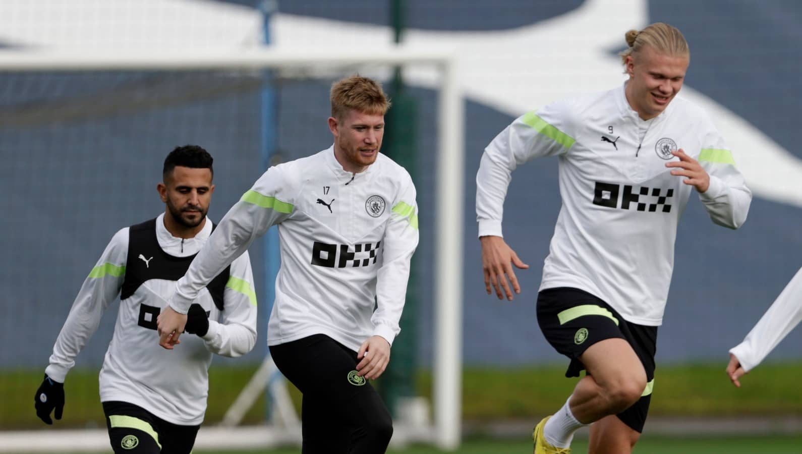 Man City attackers Riyad Mahrez, Kevin De Bruyne and Erling Haaland