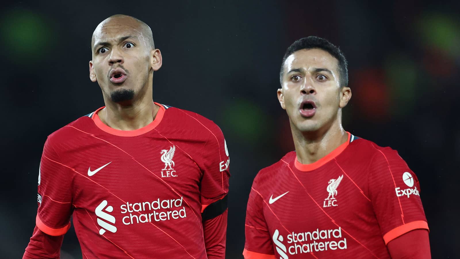 Liverpool midfielders Fabinho and Thiago Alcantara