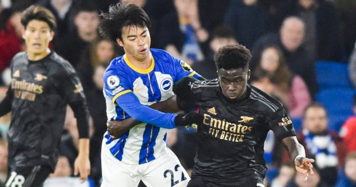 Brighton winger Kaoru Mitoma and Arsenal winger Bukayo Saka