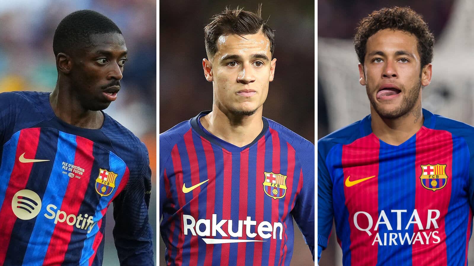 Ousmane Dembele, Philippe Coutinho and Neymar