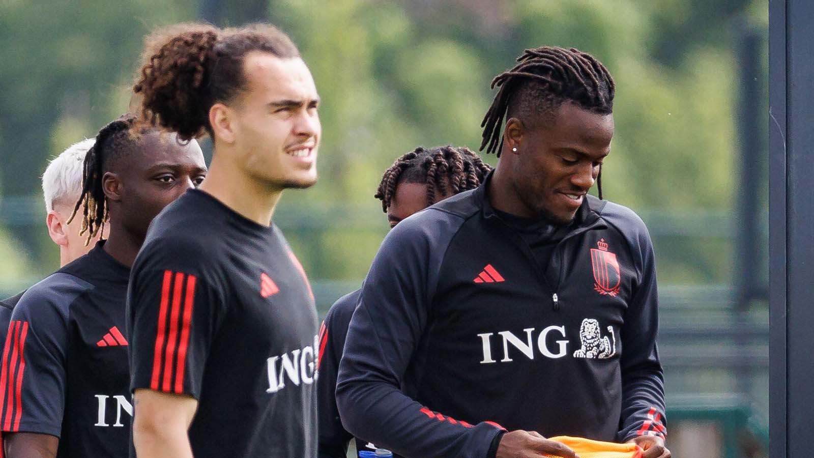 Belgium's Arthur Theate and Belgium's Michy Batshuayi