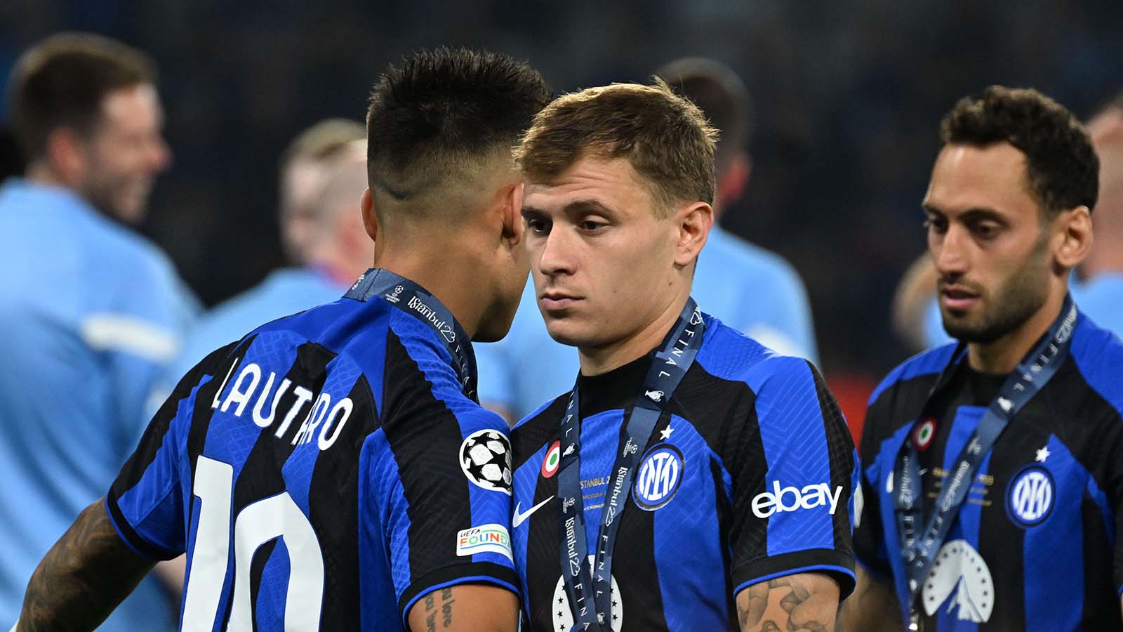 Lautaro Martinez and Nicolo Barella after the UEFA Champions League Final