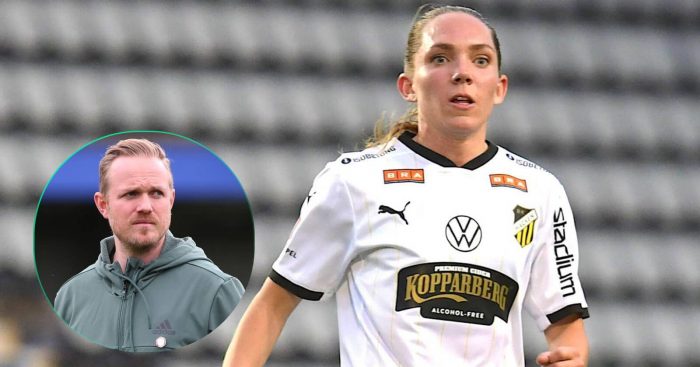 BK Hacken midfielder Elin Rubensson and Arsenal manager Jonas Eidevall