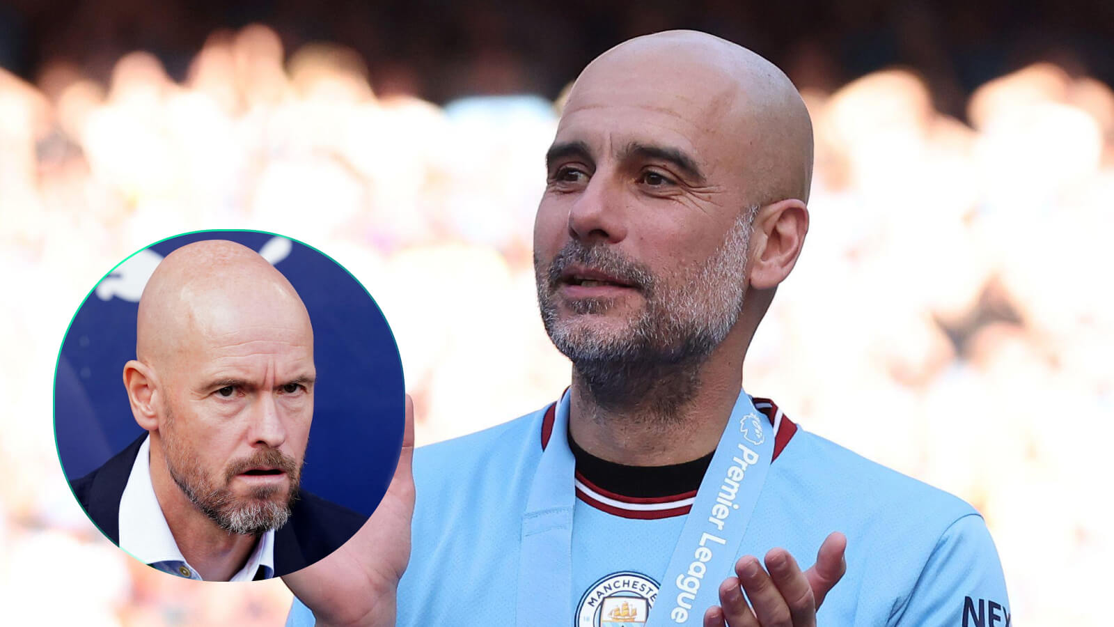 Man City manager Pep Guardiola and Man Utd manager Erik ten Hag
