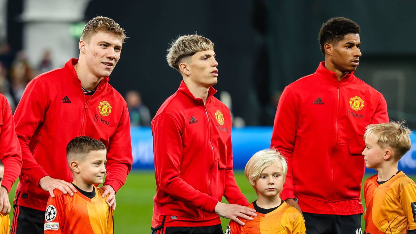Alejandro Garnacho, Rasmus Hojlund, Marcus Rashford, Manchester United, November 2023