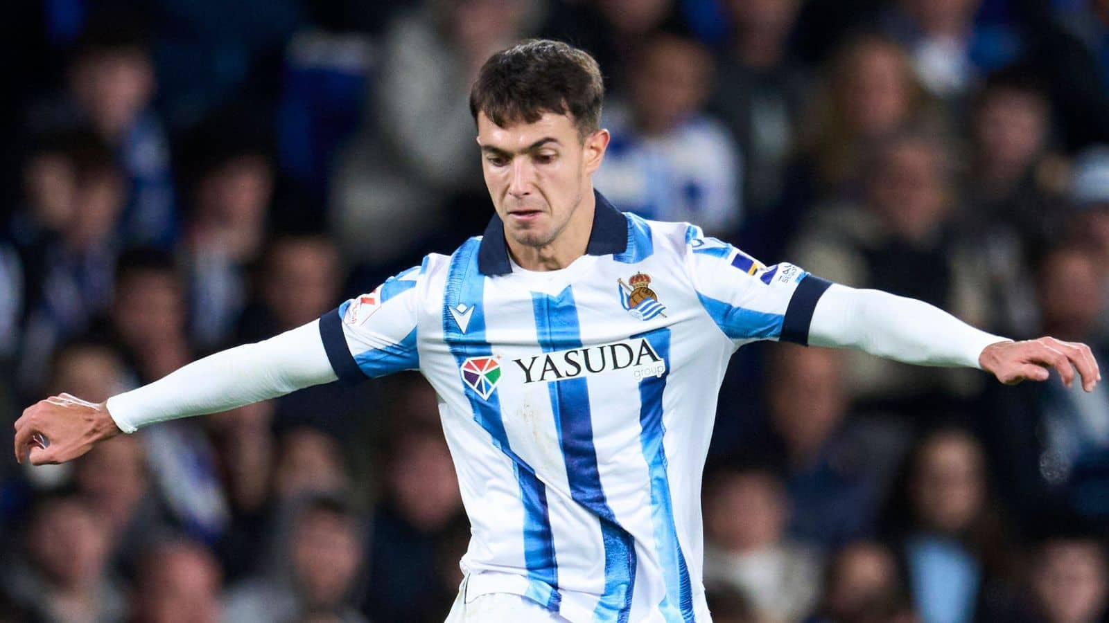 Martin Zubimendi of Real Sociedad during the La Liga EA Sports match between Real Sociedad and FC Barcelona played at Reale Arena Stadium on November 04, 2023 in San Sebastian, Spain