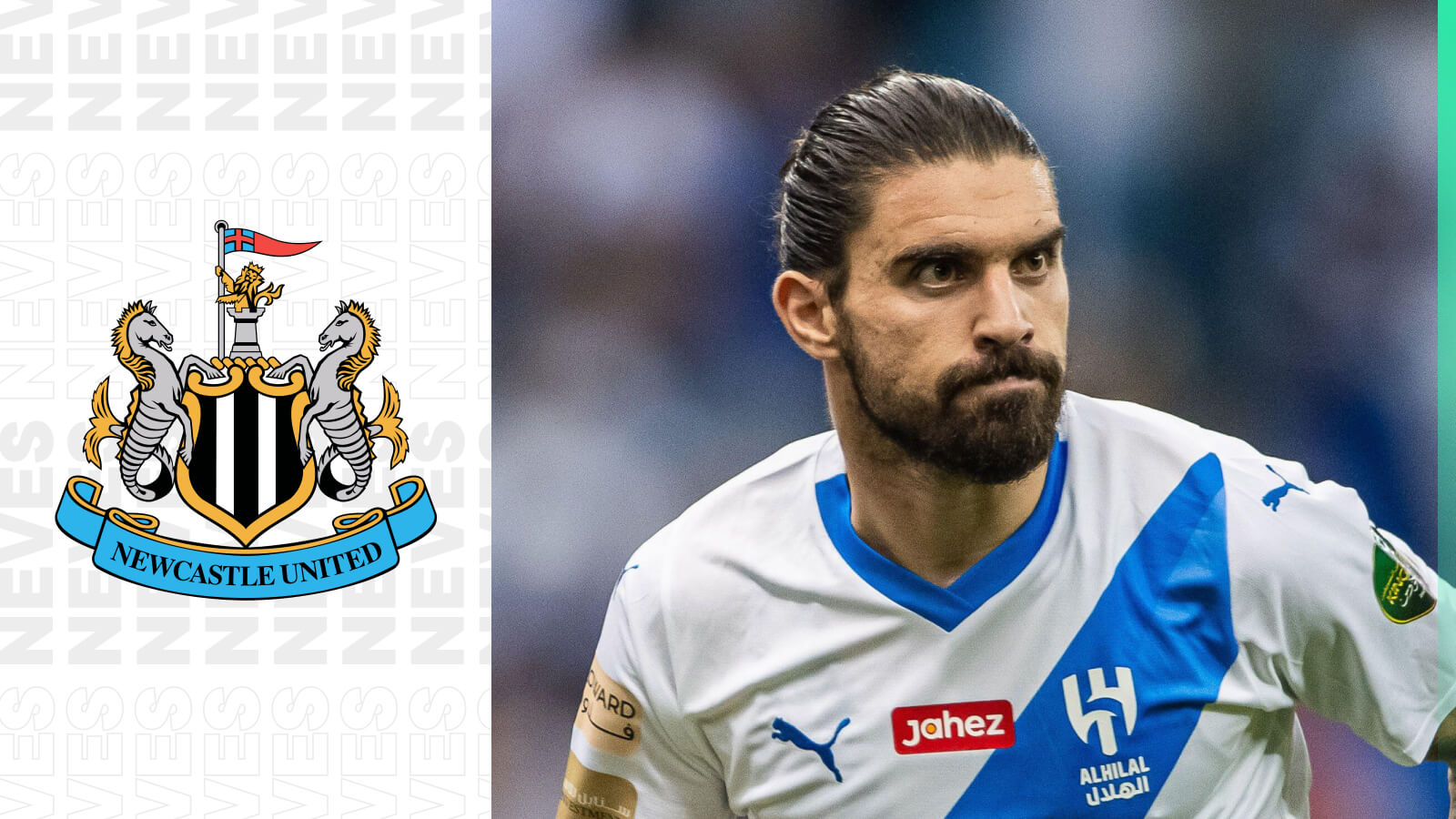 Ruben Neves next to the Newcastle badge