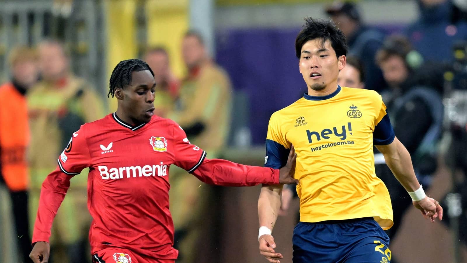 Bayer Leverkusen star Jeremie Frimpong, Koki Machida of Union Saint-Gilloise