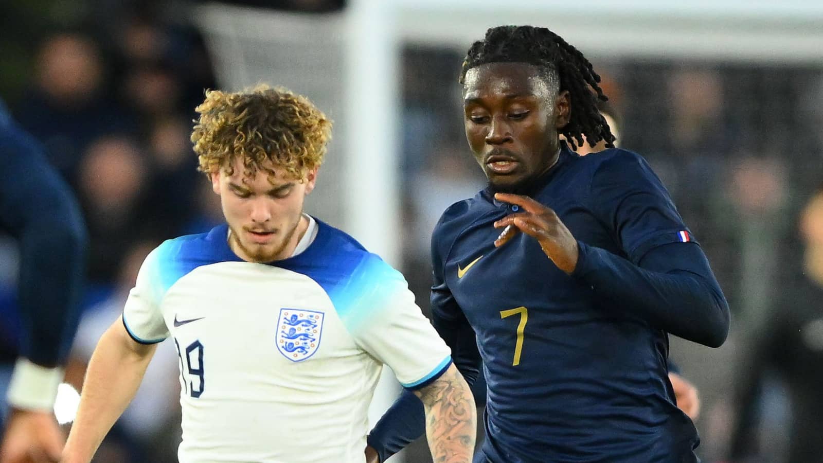 Kouadio "Manu" Kone, Harvey Elliott, France v England Under-21s, March 2023