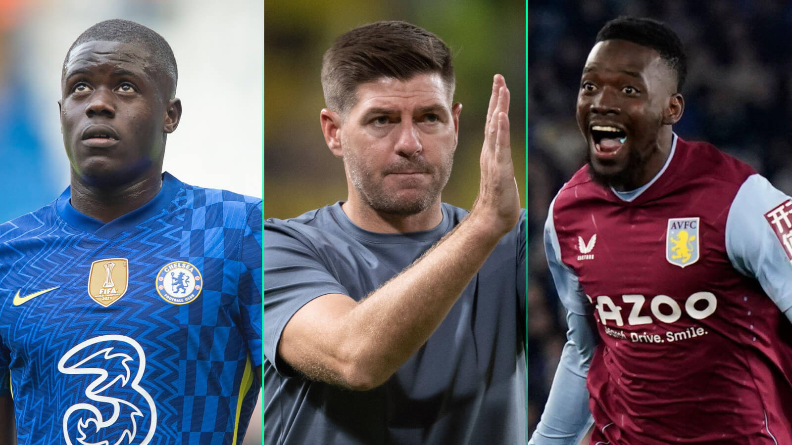 Chelsea centre-back Malang Sarr, Al-Ettifaq manager Steven Gerrard, Aston Villa winger Bertrand Traore
