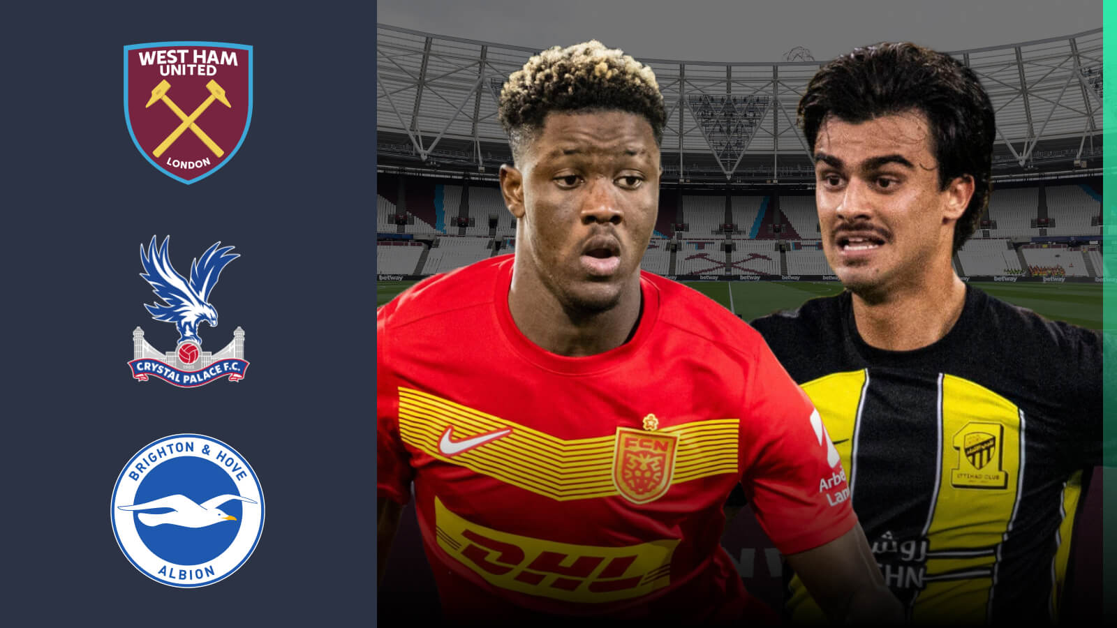 Ibrahim Osman and Jota, West Ham, Crystal Palace and Brighton badges