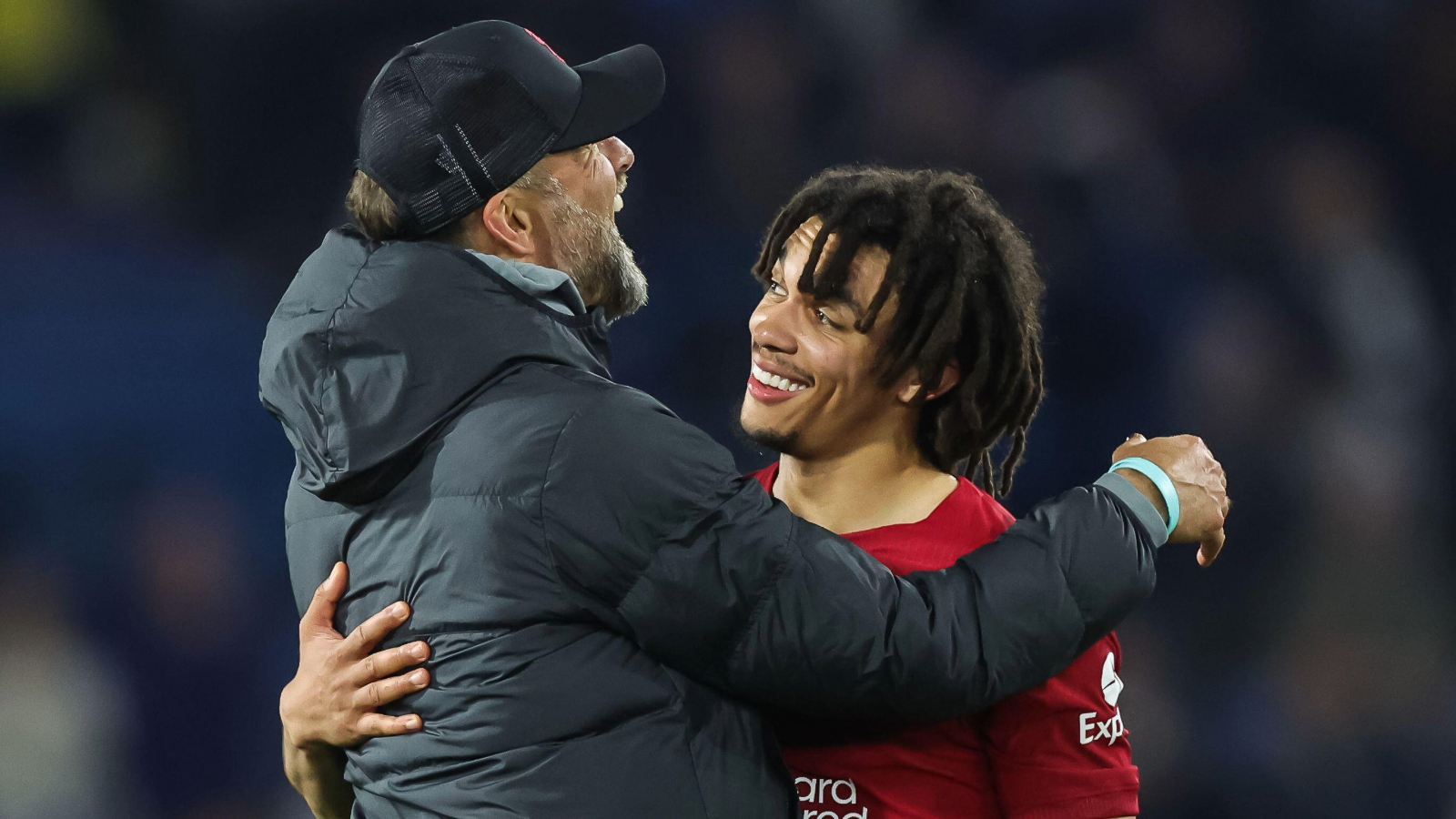 Liverpool manager Jurgen Klopp embraces Trent Alexander-Arnold