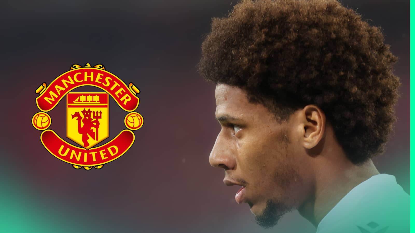 Jean-Clair Todibo with a prominent Manchester United badge alongside him