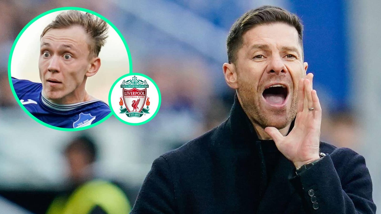 Prospective new Liverpool manager Xabi Alonso and, inset, Hoffenheim forward Maximilian Beier
