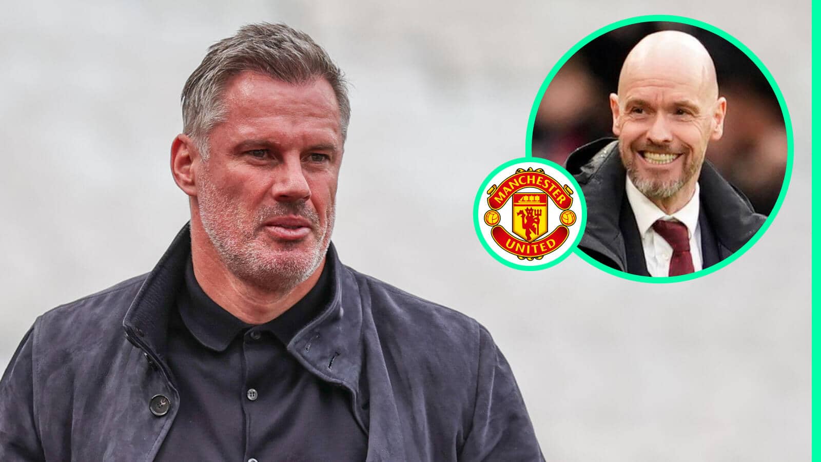 Jamie Carragher and inset, Manchester United boss Erik ten Hag