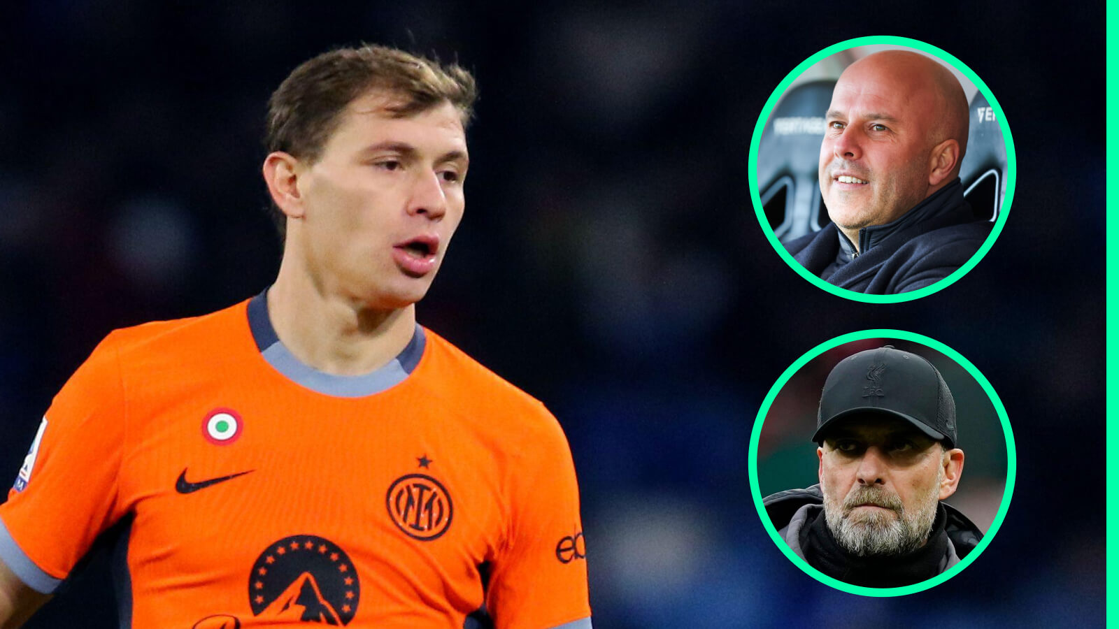 Inter midfielder Nicolo Barella, Arne Slot, Jurgen Klopp
