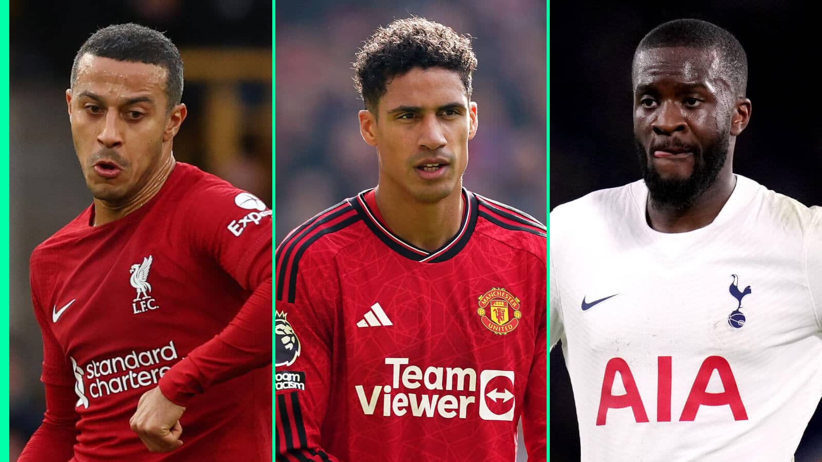 Thiago Alcantara at Liverpool, Raphael Varane at Man Utd and Tanguy Ndombele at Tottenham.