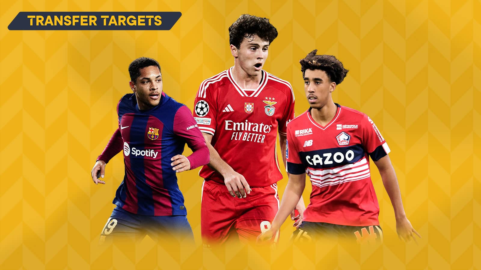 Vitor Roque at Barcelona, Joao Neves at Benfica and Leny Yoro at Lille.