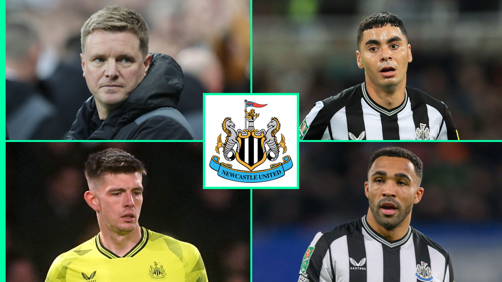 Eddie Howe, Miguel Almiron, Nick Pope and Callum Wilson, Newcastle