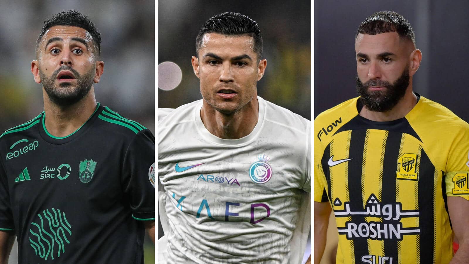 Riyad Mahrez, Cristiano Ronaldo and Karim Benzema