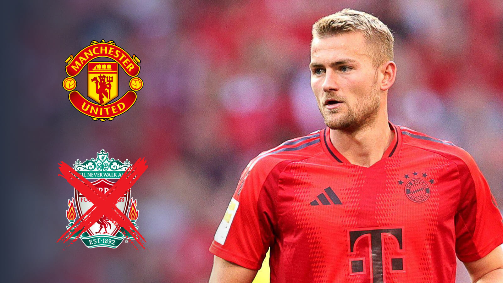 Bayern Munich centre-back Matthijs De Ligt, Man Utd, Liverpool badges