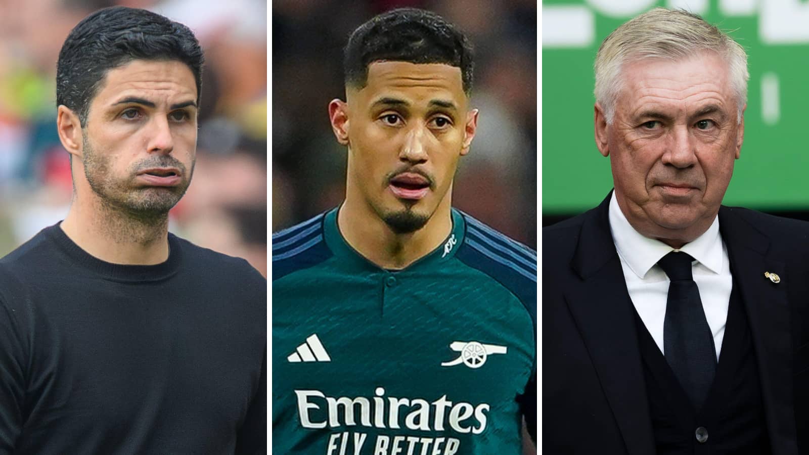 Mikel Arteta, William Saliba, Carlo Ancelotti