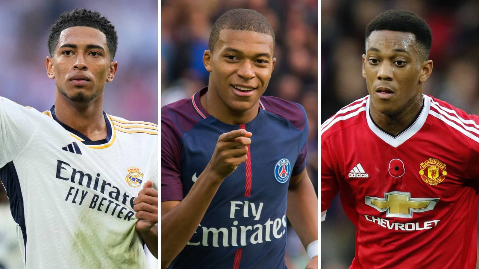 Jude Bellingham, Kylian Mbappe and Anthony Martial