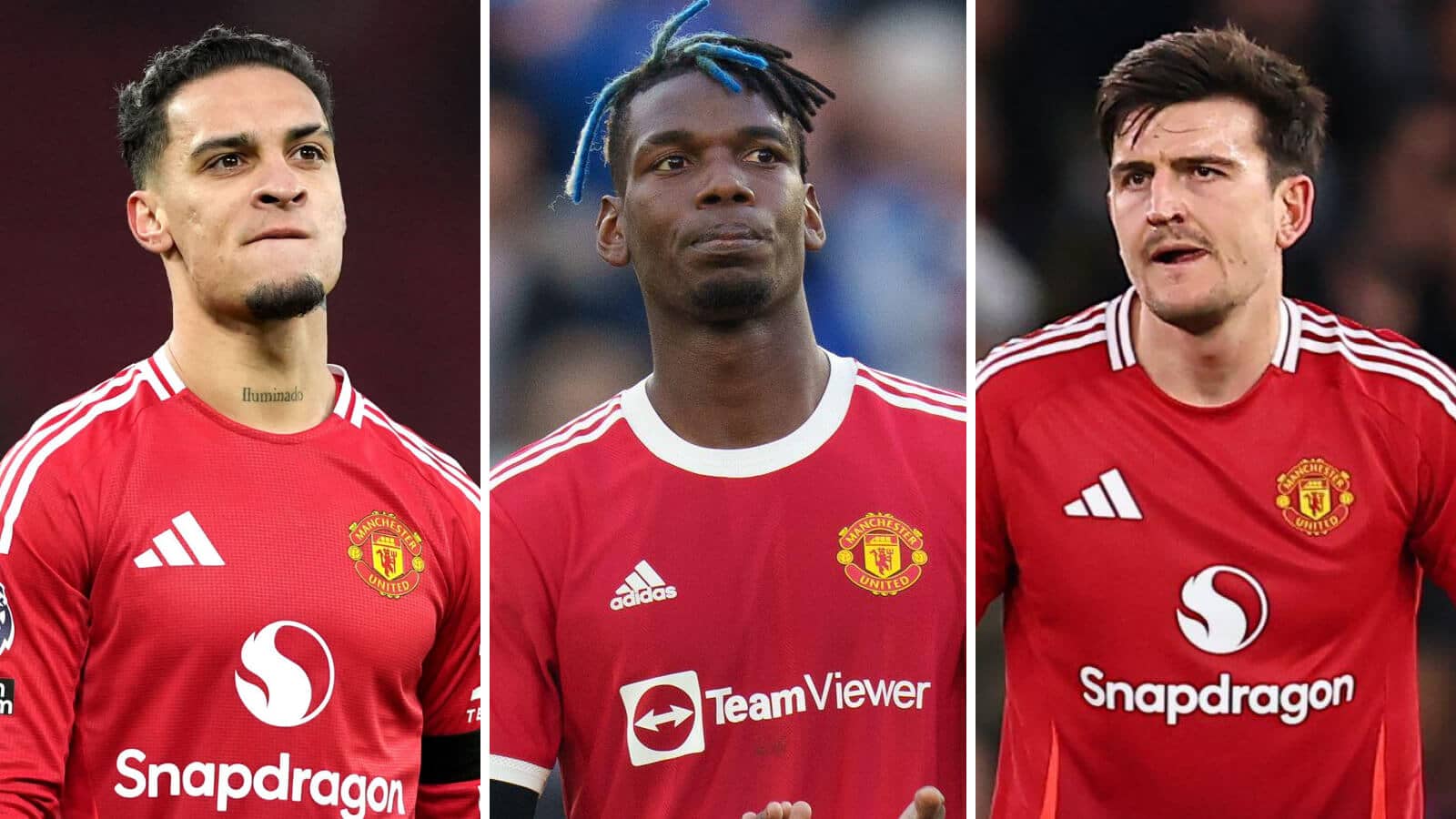 Antony, Paul Pogba and Harry Maguire