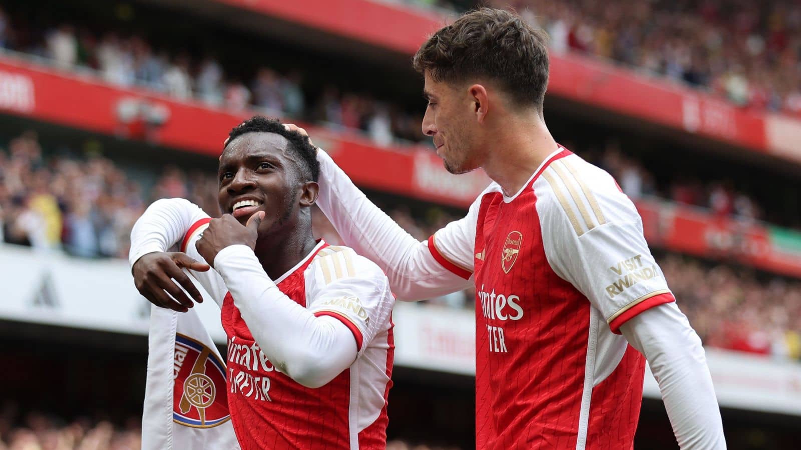 Eddie Nketiah and Kai Havertz celebrating for Arsenal