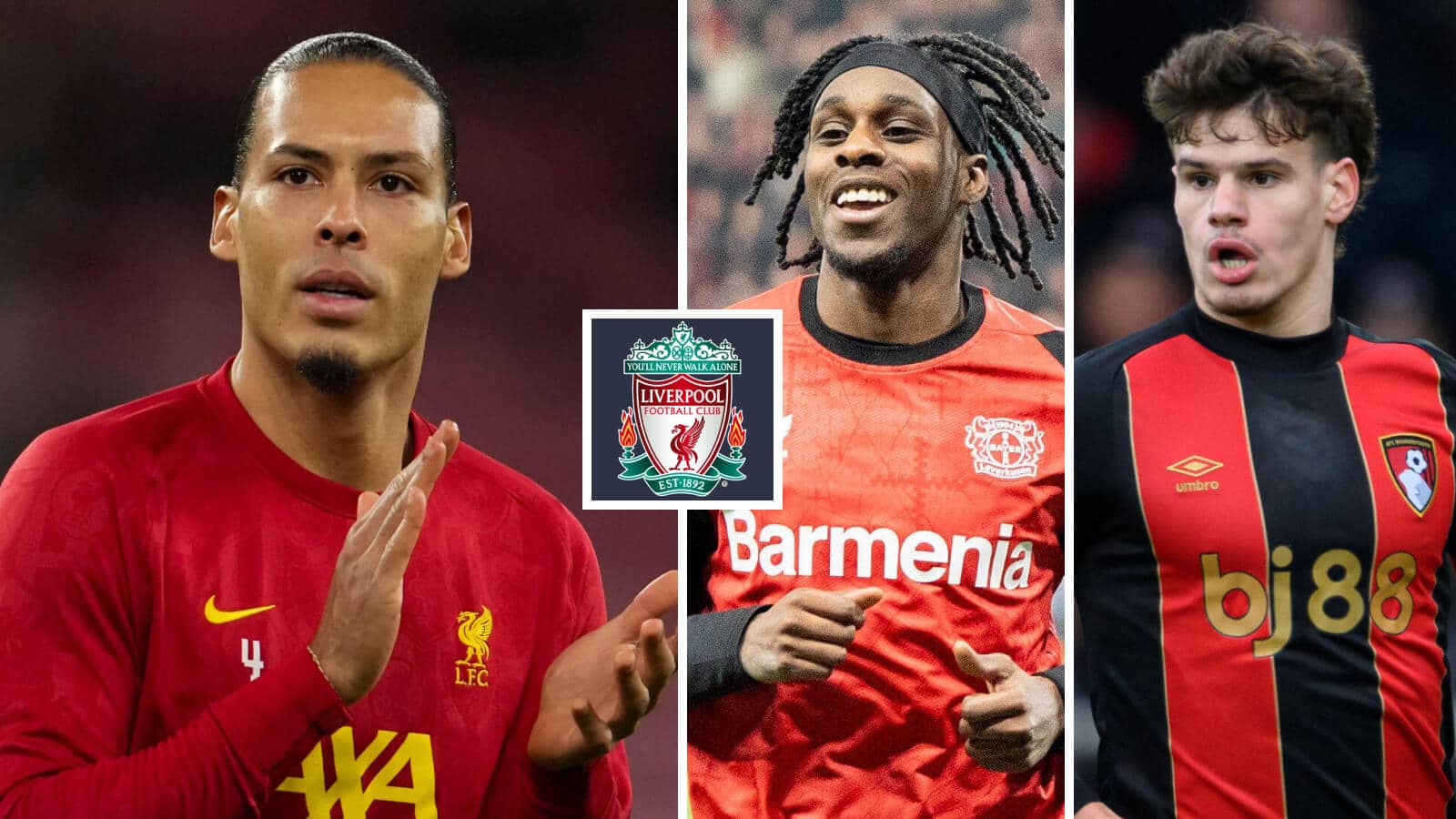 Virgil van Dijk, Jeremie Frimpong & Milos Kerkez