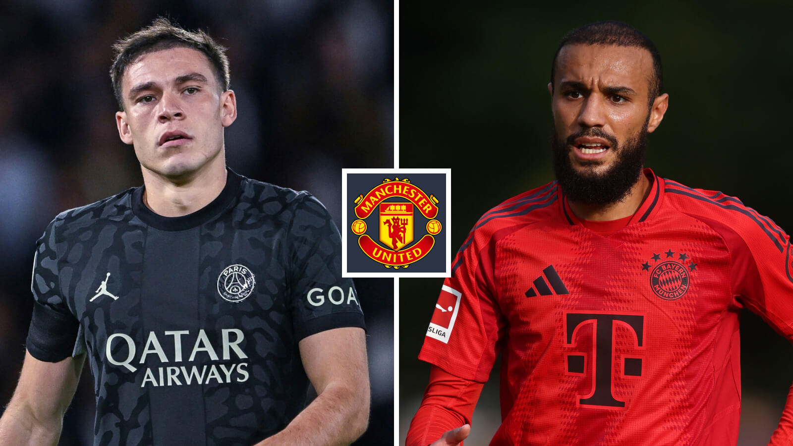 PSG midfielder Manuel Ugarte, Bayern Munich right-back Noussair Mazraoui