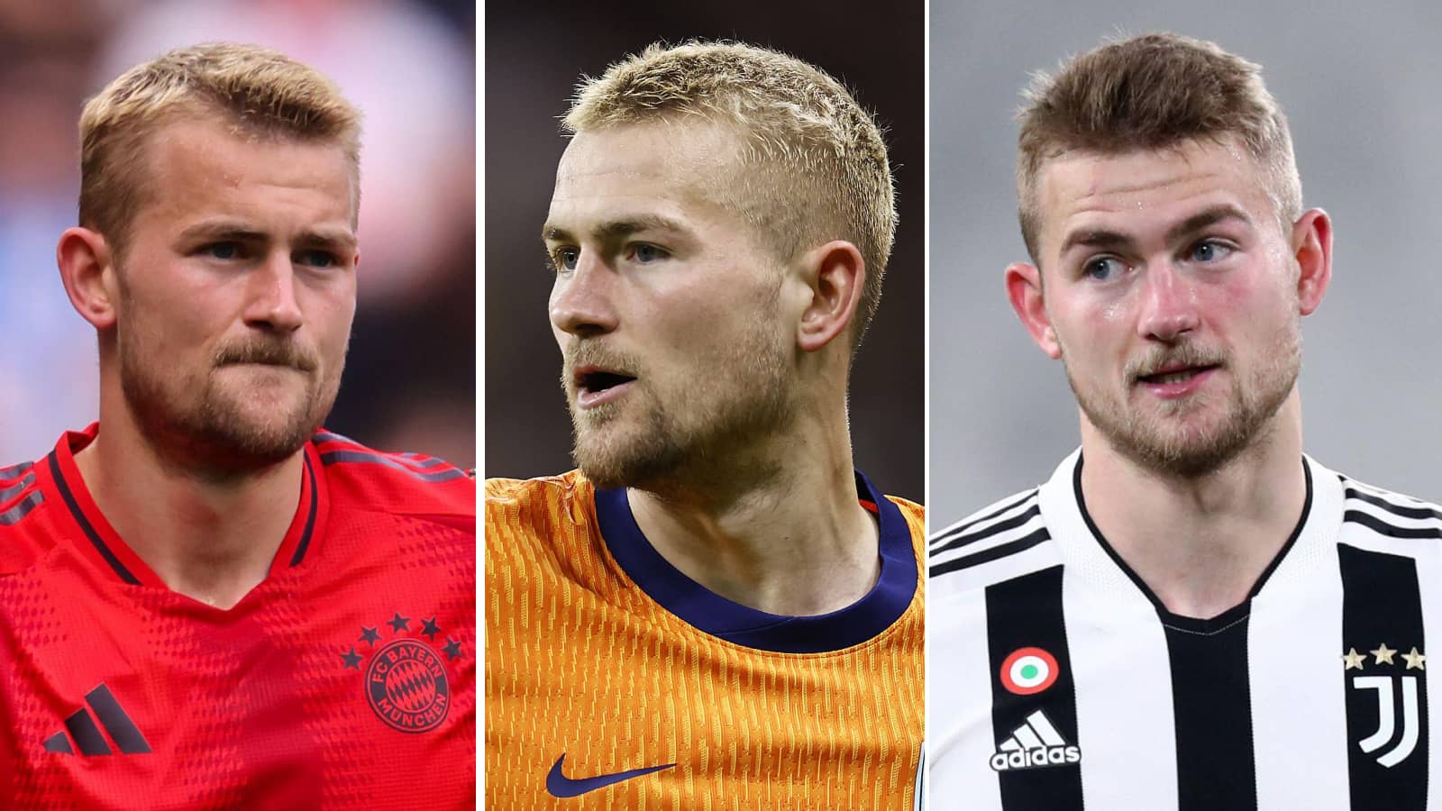 Matthijs De Ligt in Bayern, Netherlands and Juventus kits