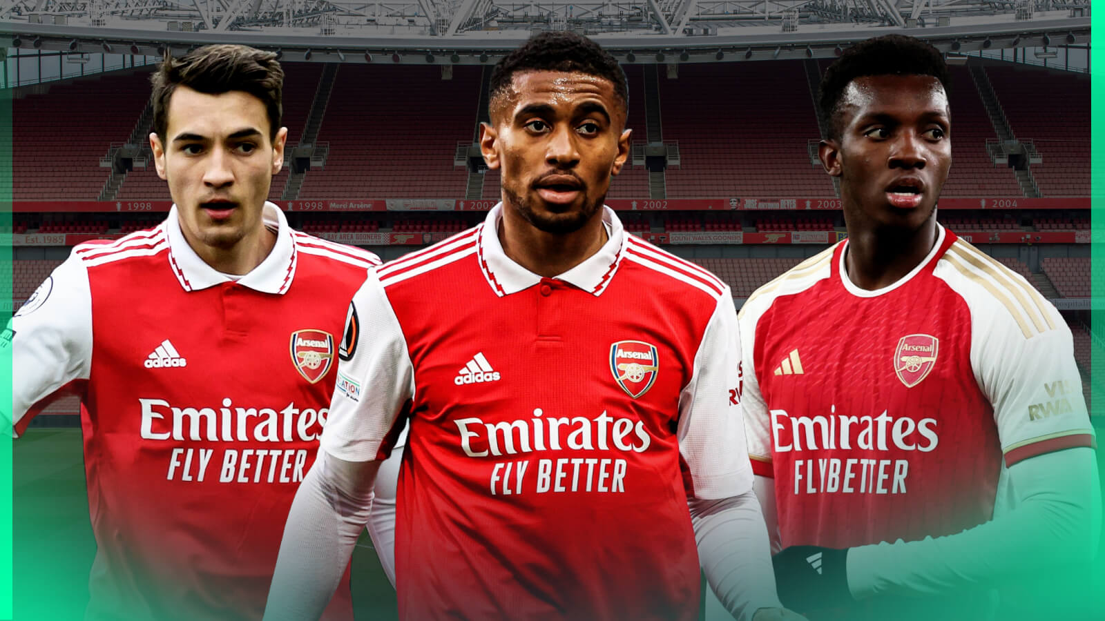 Arsenal stars Jakub Kiwior, Reiss Nelson and Eddie Nketiah
