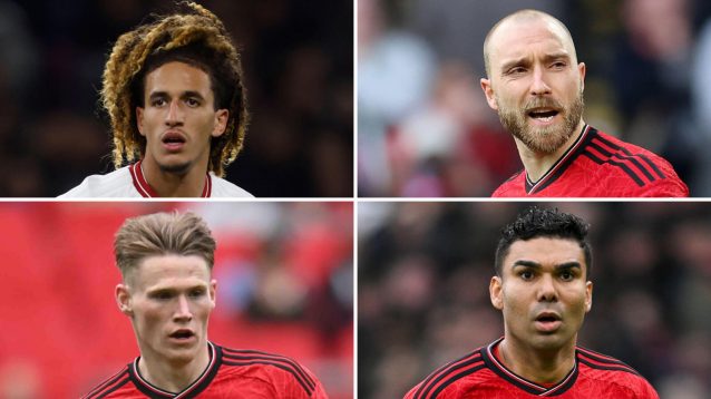 Man Utd midfielders Hannibal Mejbri, Christian Eriksen, Scott McTominay, Casemiro
