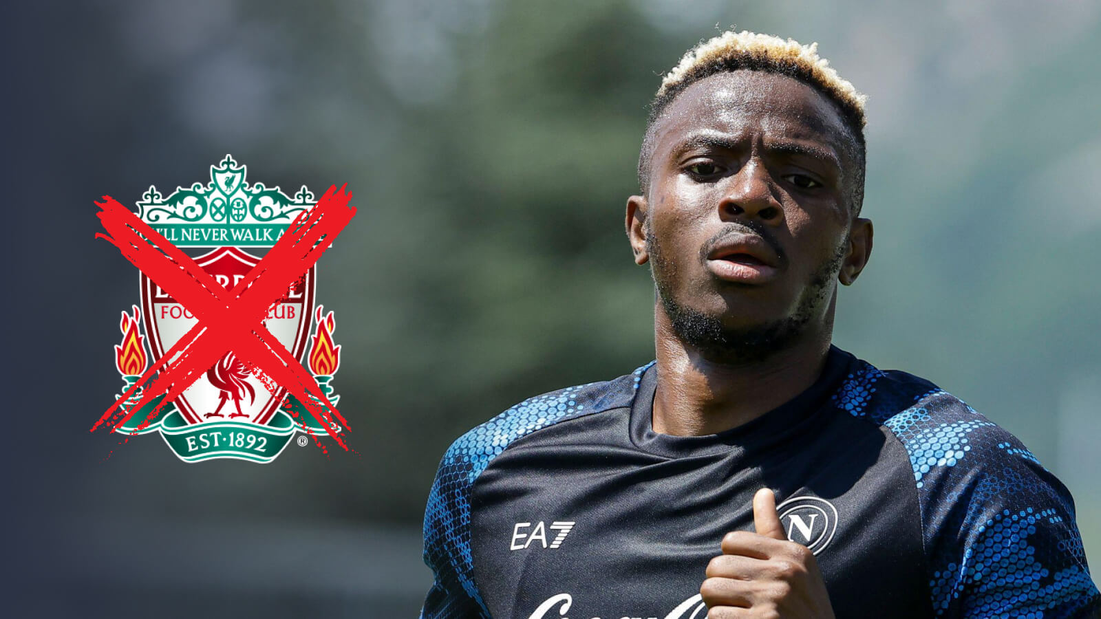 Napoli striker Victor Osimhen, Liverpool badge