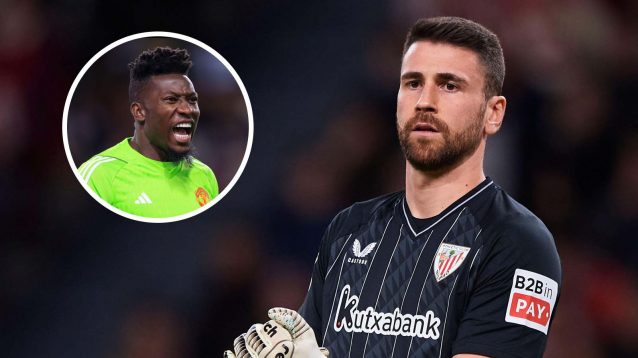Unai Simon next to Andre Onana of Man Utd