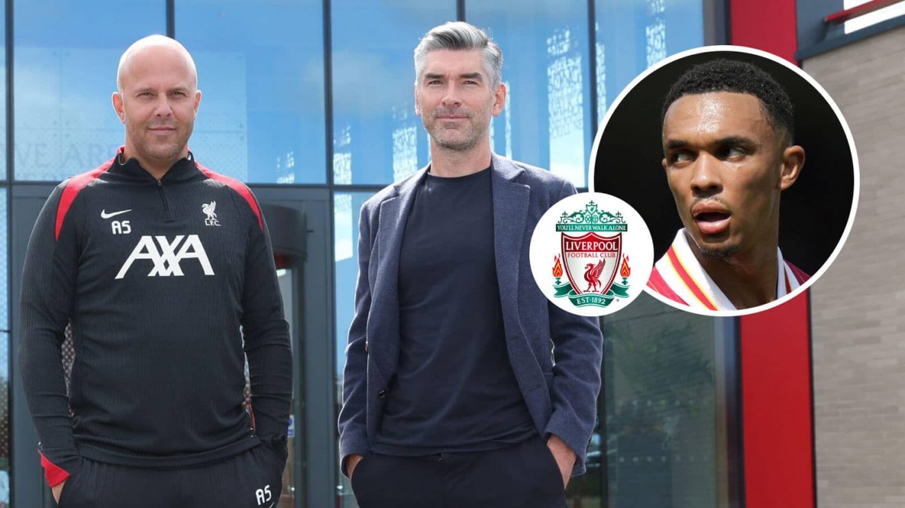 Liverpool manager Arne Slot and sporting director Richard Hughes with vice-captain Trent Alexander-Arnold, inset