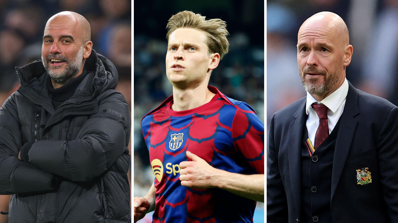 Pep Guardiola, Frenkie de Jong and Erik ten Hag