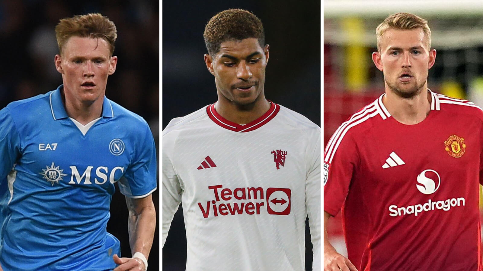 Scott McTominay, Marcus Rashford and Matthijs de Ligt, Man Utd