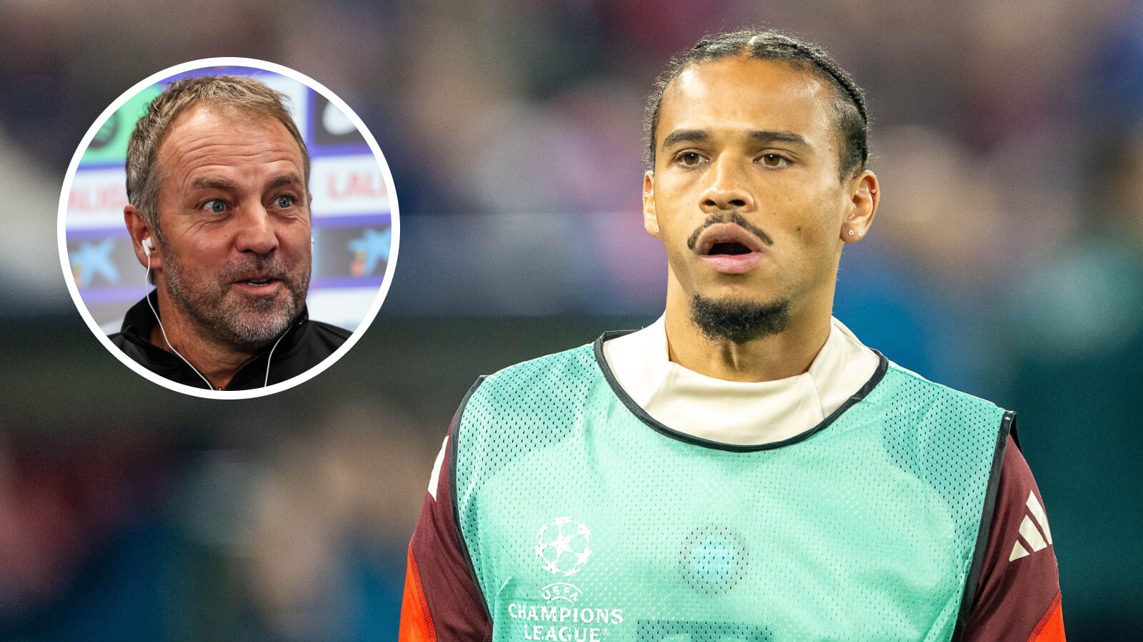 Bayern Munich winger Leroy Sane, Barcelona manager Hansi Flick