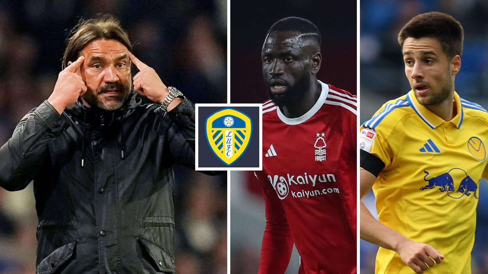 Leeds manager Daniel Farke, free agent midfielder Cheikhou Kouyate and Leeds star Ilia Gruev -image copyright of TEAMtalk