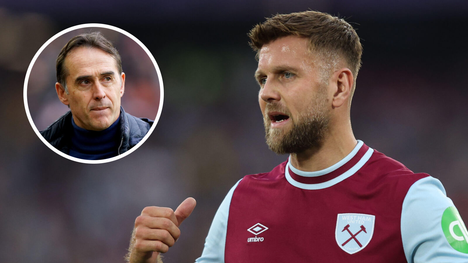 West Ham striker Niclas Fullkrug, manager Julen Lopetegui