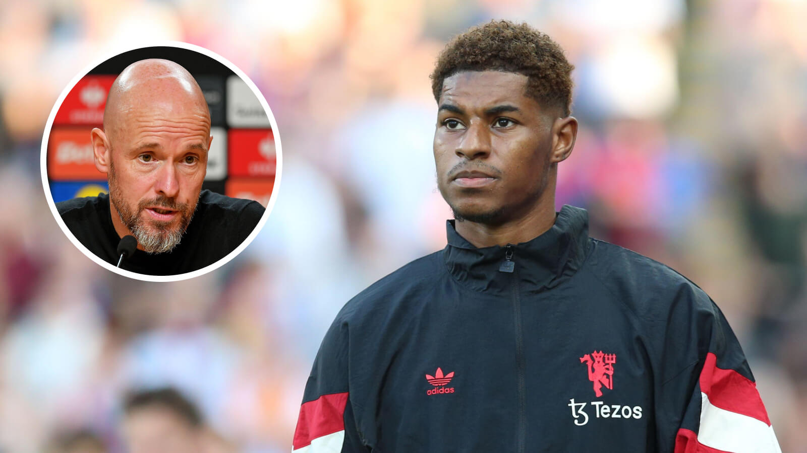 Man Utd manager Erik ten Hag, winger Marcus Rashford