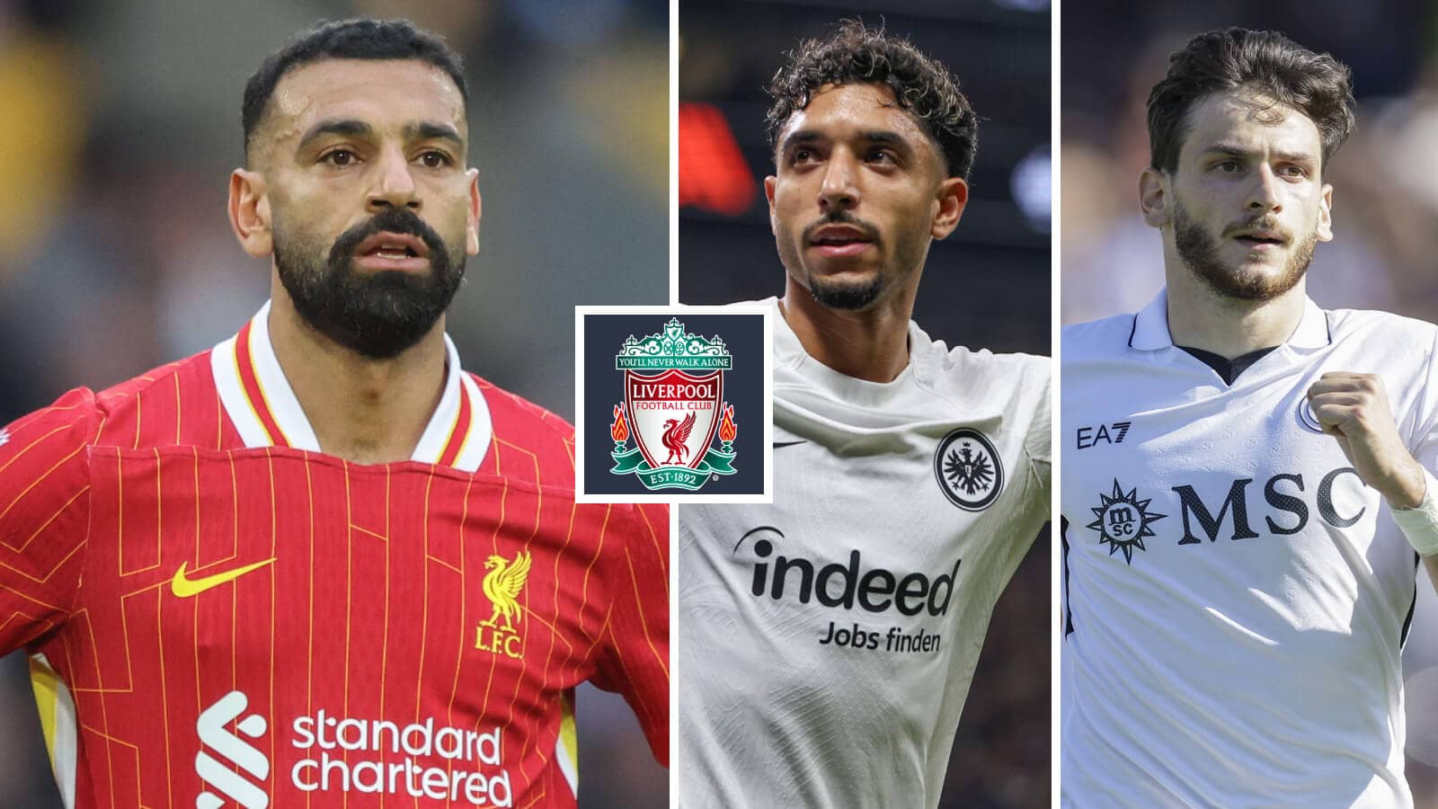 Mo Salah of Liverpool, Eintracht Frankfurt's Omar Marmoush and Khvicha Kvaratskhelia of Napoli