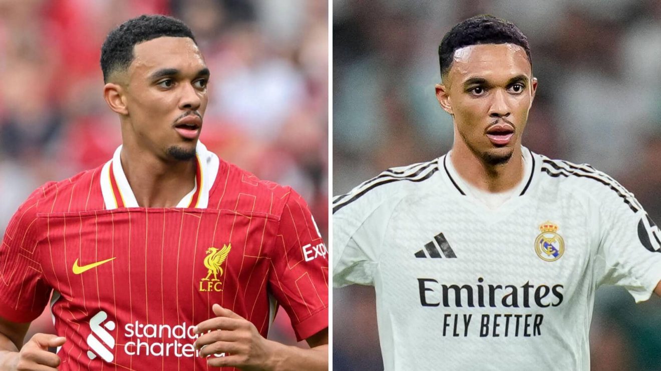 Trent Alexander-Arnold in Liverpool and Real Madrid kits