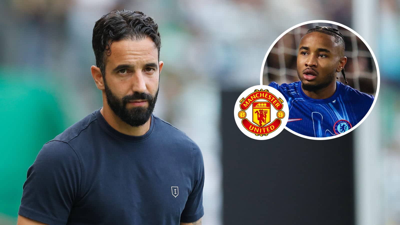New Man Utd boss Ruben Amorim and inset Chelsea forward Chrisopher Nkunku